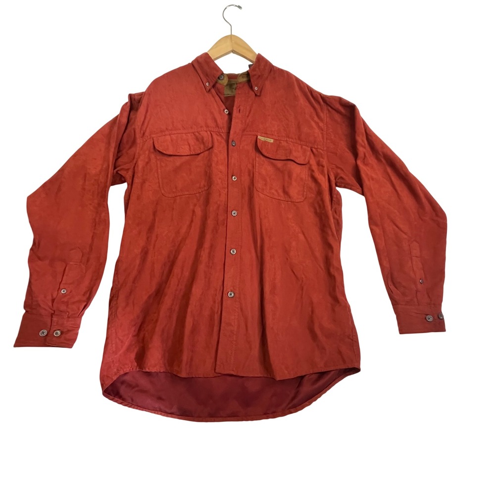 North River Outfitters Men Medium Rust Red Faux Suede Button Down Shirt Long Slv